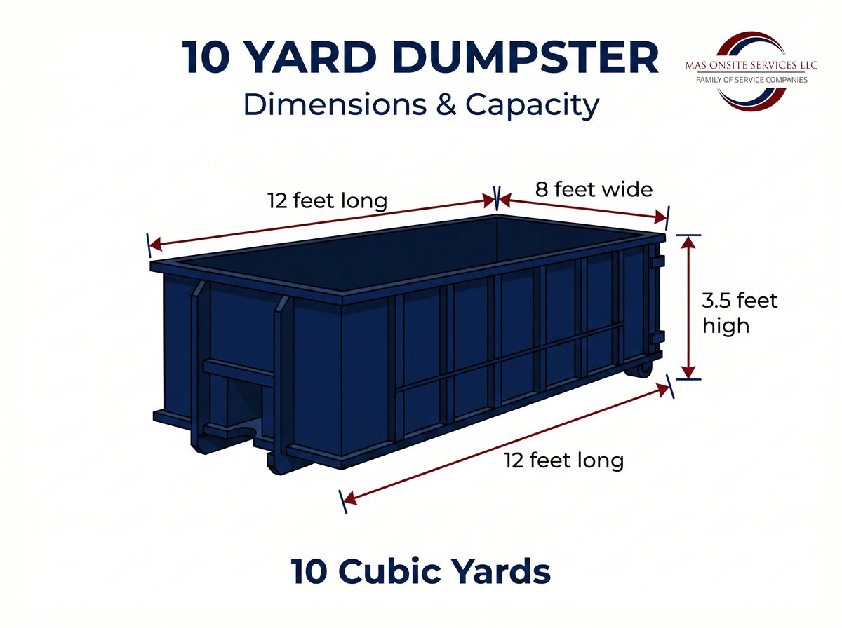 10 Yard Dumpster - 14ft x 7ft x 3.5ft - Holds 5 pickup truck loads